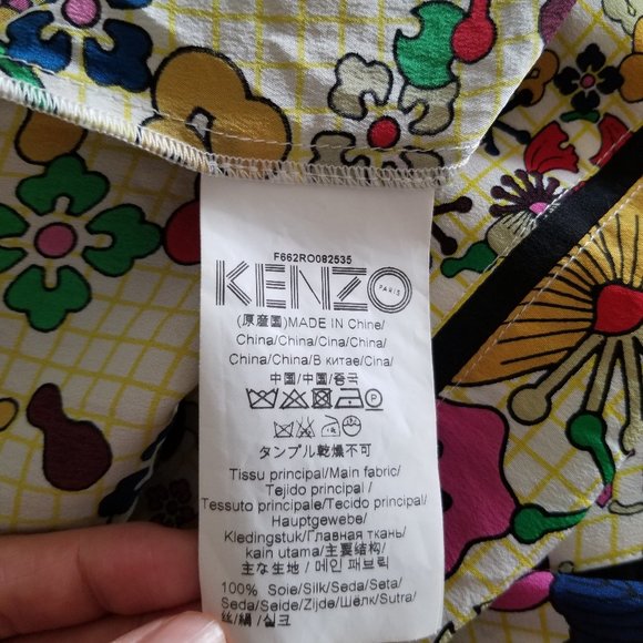 Kenzo Tanami print faux wrap silk dress v-neck, 40 - Picture 4 of 5